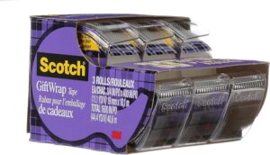 Scotch Tape Gift Wrap Tape 10.1m roll, 3 Rolls in Dispenser