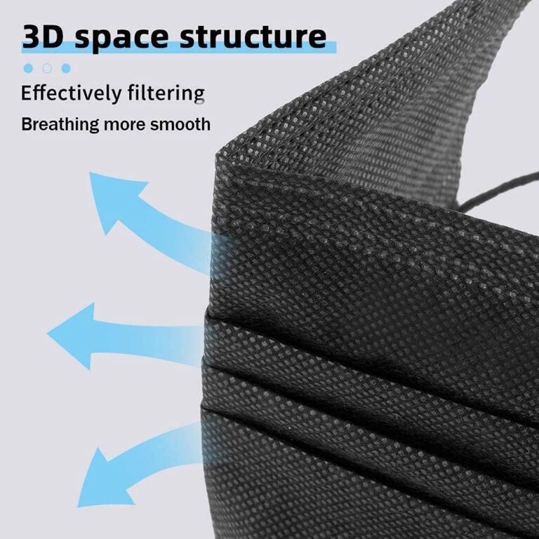 Tossi Disposable Face Mask(Black) 100 pcs, 3ply masks with adjustable nose strip